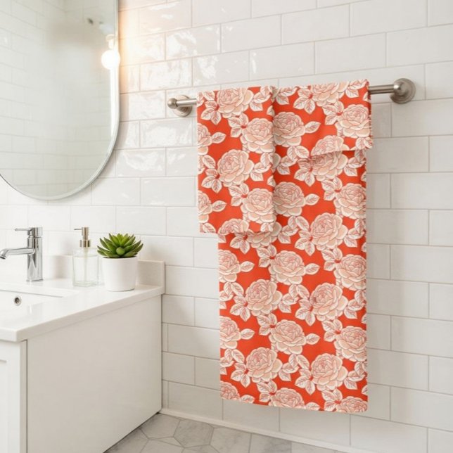 Hand Drawn Peony Floral Coral Red Towel Set (Subido por el creador)