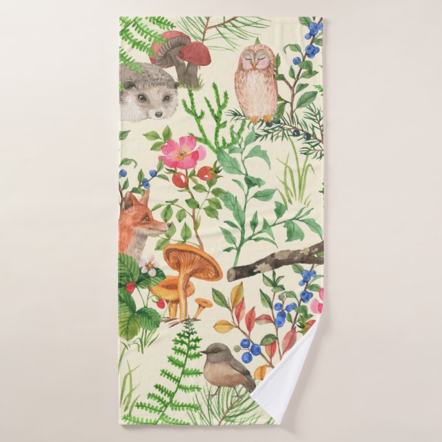 Hand drawn seamless pattern with watercolor forest (Toalla de baño)