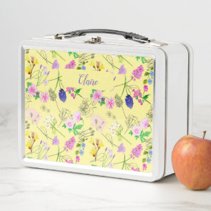 Hand-painted watercolour flowers on pastel yellow