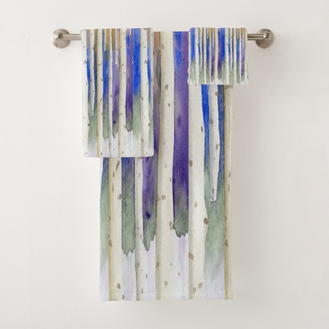 Handpainted rainbow sunset birch watercolor forest (In situ)