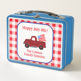 Handpainted Vintage Truck July 4th Flag Red Check