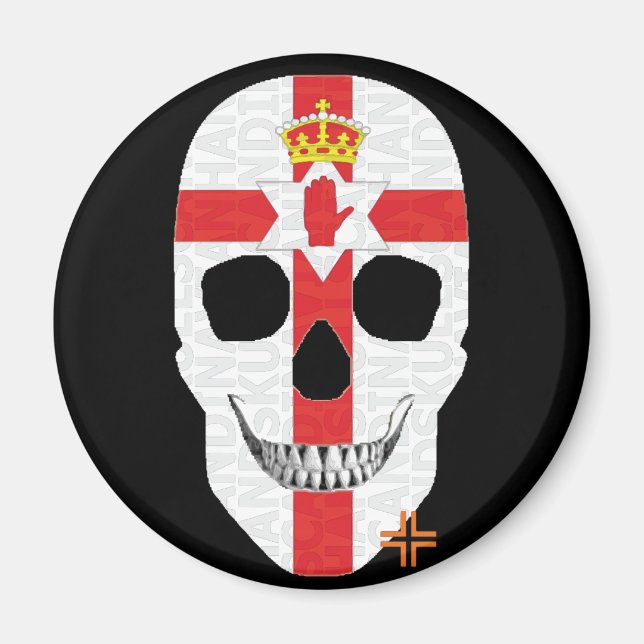HANDSKULL Imán redondo de Irlanda del Norte B2 (Frente)