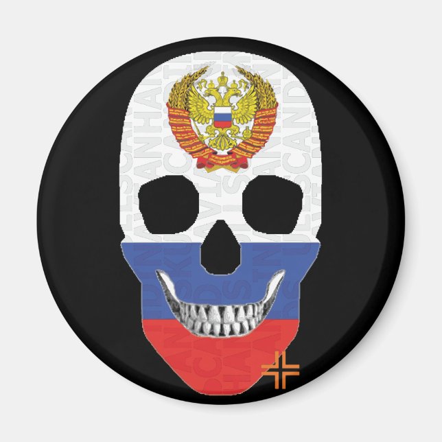 HANDSKULL imán redondo ruso B2 (Frente)