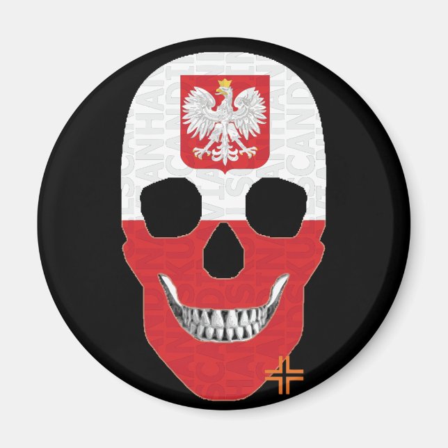 HANDSKULL Polonia redonda    imán B2 (Frente)
