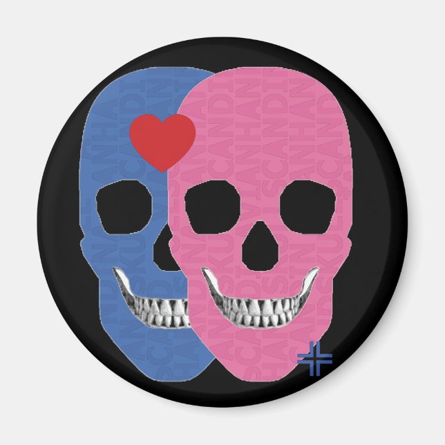 HANDSKULL Valentine redondo imán B2 (Frente)