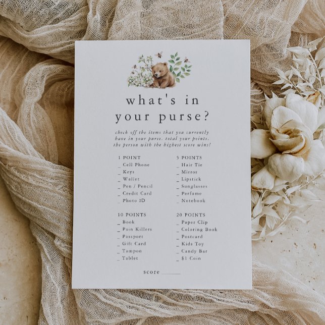 HANNAH Woodland ¿Qué hay en tu tarjeta de juego pa (HANNAH Woodland What's In Your Purse Game Card)