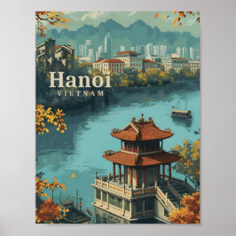 Hanoi Vietnam Ilustracion de viajes de arte vintag