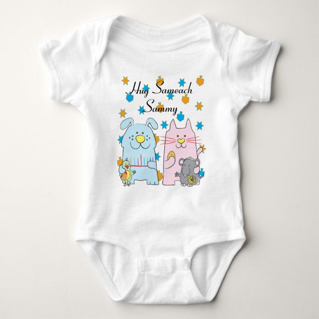Hanukkah Baby Jersey personaliza "Hug Sameach" (Anverso)