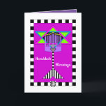 Hanukkah Blessings tarjeta de saludo<br><div class="desc">Este hanukkiah multicolor,  rodeado de franja blanca y negra y superpuesto a una Estrella de David,  desea alegremente a Hanukkah Blessings,  o puedes cambiar el sentimiento. El interior está bordeado y coordinado para el placer de escribir. ~ karyn</div>