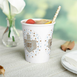 Hanukkah Brown Blue Swirl 8 oz. Vasos de Papel