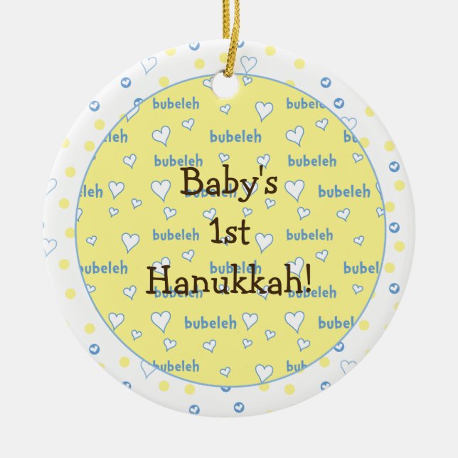 Hanukkah "Bubeleh" Ornamento de círculo azul/amari (Frente)