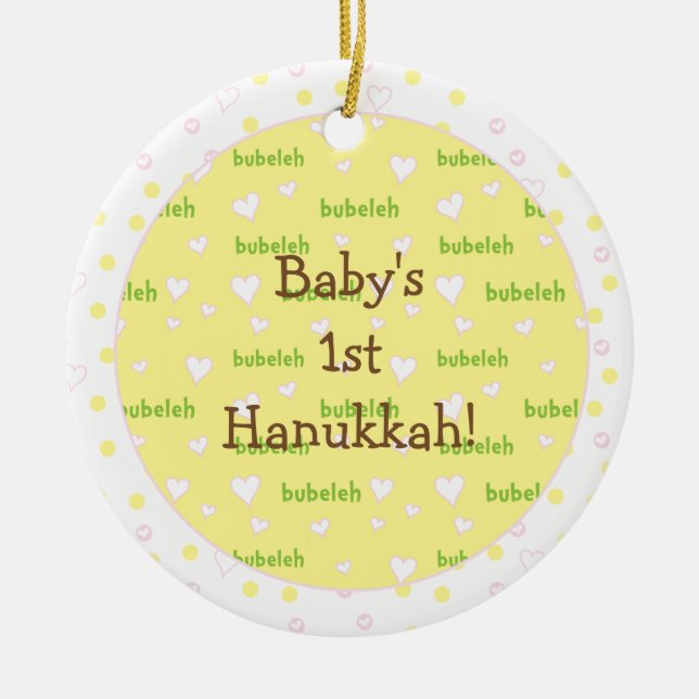 Hanukkah "Bubeleh" Ornamento de Círculo Rosa/Verde (Frente)