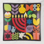 Hanukkah Chanukah Menorah Estrellas judías Dreidel<br><div class="desc">Hanukkah / Trayectoria de trinquete de patrón geométrico moderno colorido Chanukah con Menorah, Dreidel, Donuts, Stars & Olive oil. Símbolos Hebreos y Judíos Hanukkah Espacio para agregar tu texto personalizado. Felices deseos de Hanukkah. Este bonito y lujoso aspecto es un gran regalo para desear a amigos, familiares y clientes, un...</div>