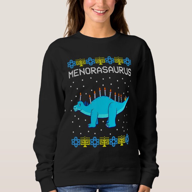 Hanukkah Dinosaur Menorasaurus Ugly Sweater   Dino (Anverso)