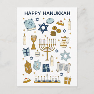 Hanukkah Doodles lindo postal ilustrado