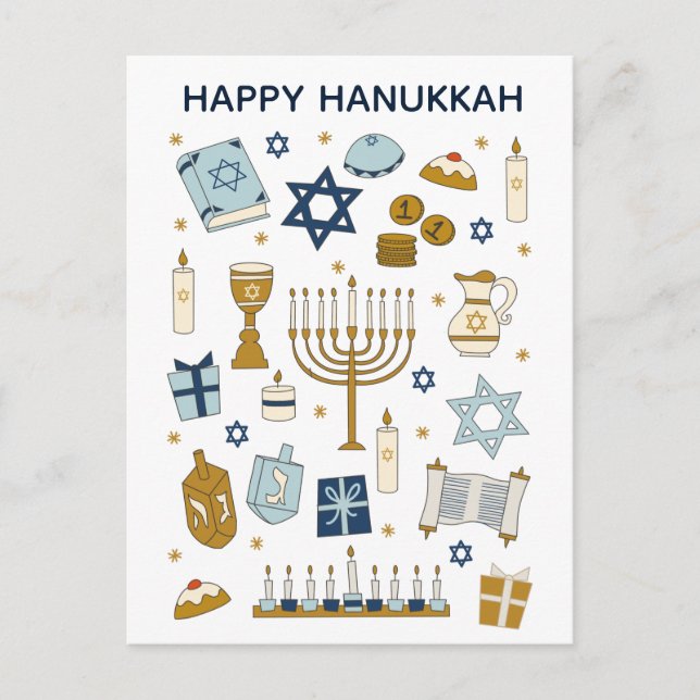 Hanukkah Doodles lindo postal ilustrado (Anverso)