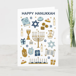 Hanukkah Doodles lindo tarjeta de vacaciones dobla