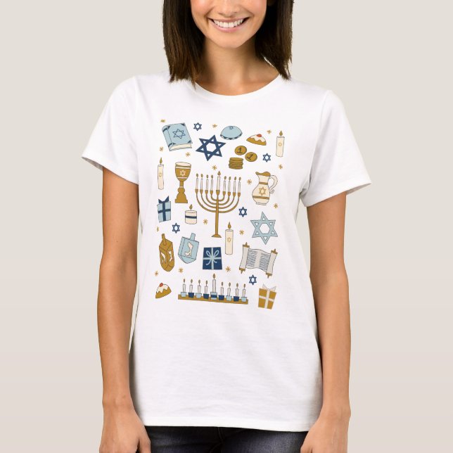 Hanukkah Doodles lindos ilustrados camiseta (Anverso)