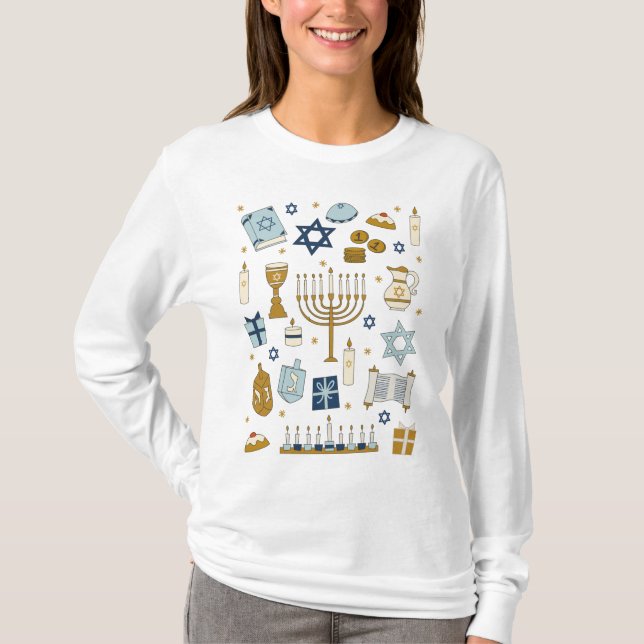 Hanukkah Doodles lindos ilustrados camiseta (Anverso)