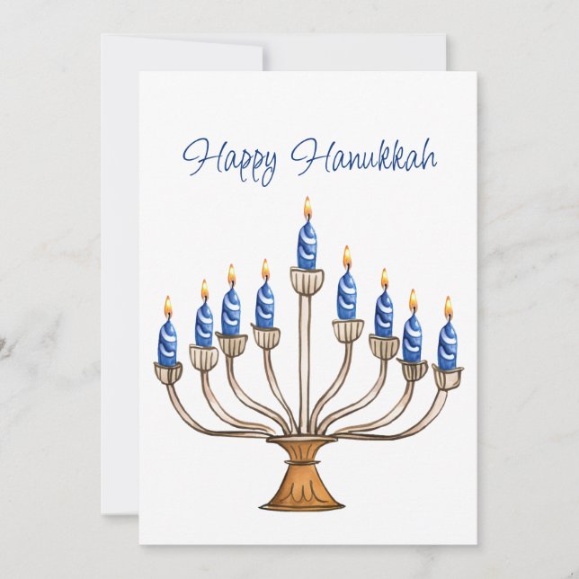 Hanukkah Menorah con velas azules y blancas ardien (Anverso)