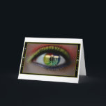 Hanukkah Menorah & Eye Reflection Tarjeta de salud<br><div class="desc">Trae las hermosas luces de Hanukkah en la temporada de invierno con esta original tarjeta de bienvenida de diseño. Muestra velas de vacaciones brillando sobre una Menora, como se refleja en el iris/ojo femenino de una espectadora. Envíe tarjetas de felicitación que sus amigos y seres queridos recordarán por su hermoso...</div>