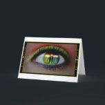 Hanukkah Menorah & Eye Reflection Tarjeta de salud<br><div class="desc">Trae las hermosas luces de Hanukkah en la temporada de invierno con esta original tarjeta de bienvenida de diseño. Muestra velas de vacaciones brillando sobre una Menora, como se refleja en el iris/ojo femenino de una espectadora. Envíe tarjetas de felicitación que sus amigos y seres queridos recordarán por su hermoso...</div>