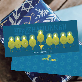 Hanukkah Menorah Olives | Tarjeta de grupo azul ve