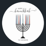 Hanukkah Menorah Pegatina de vacaciones<br><div class="desc">Personalice el texto personalizado anterior. En nuestra colección "Hanukkah Gifts and a Menorah" se pueden encontrar elementos de coordinación adicionales.</div>