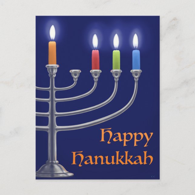 "Hanukkah Menorah". Postal (Anverso)