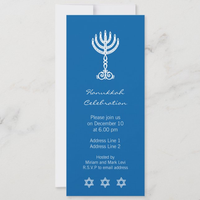 Hanukkah Motif blue Larga invitación (Anverso)