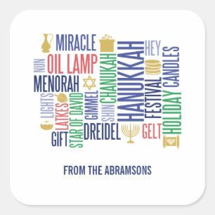 Hanukkah Palabras Pegatinas de Holiday Square