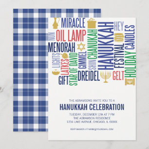 Hanukkah Palabras Tarjeta de invitación para fiest