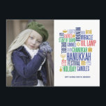 Hanukkah Palabras Tarjeta fotográfica de vacacione<br><div class="desc">Personalice el texto personalizado anterior. Puede encontrar elementos de coordinación adicionales en nuestra colección "Hanukkah Words Holiday".</div>