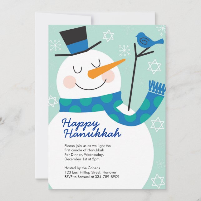 Hanukkah Party Invitaciones con Snowman (Anverso)