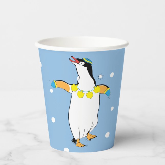 Hanukkah Penguin 8 oz. Vasos de Papel (Anverso)