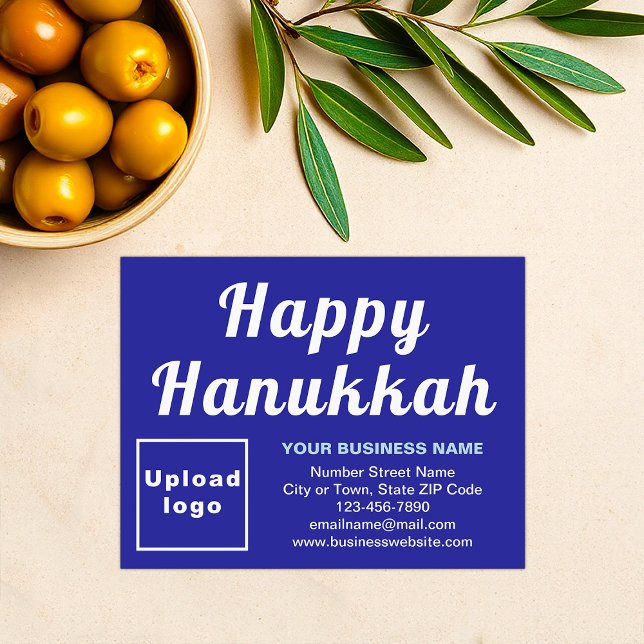 Hanukkah - Pequeña tarjeta azul de vacaciones (Business brand with Hanukkah greeting on blue flat holiday card)