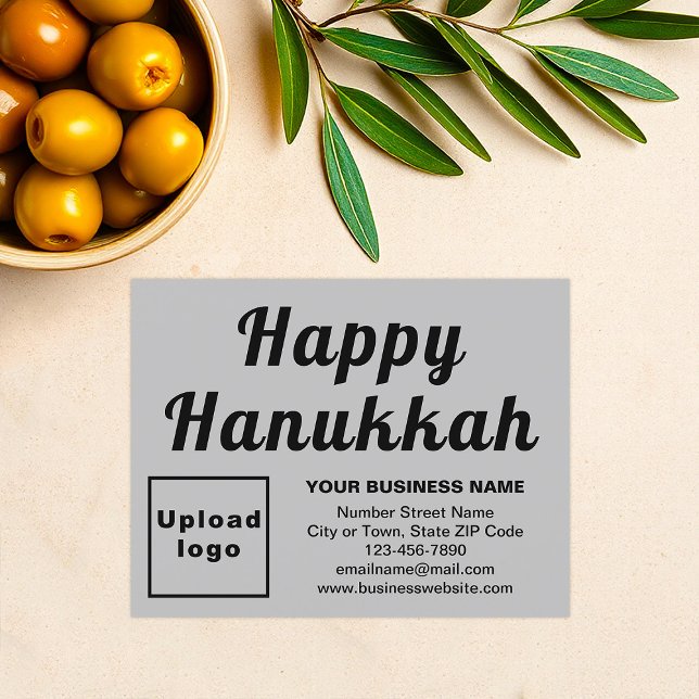 Hanukkah - Pequeña tarjeta de vacaciones plana gri (Business brand with Hanukkah greeting on gray flat holiday card)