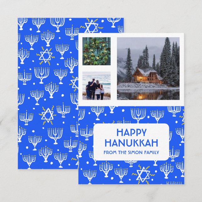 HANUKKAH PERSONALIZADO 3 FOTOS Menorah Star Holida (Anverso / Reverso)