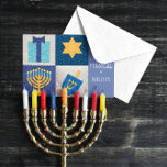 Hanukkah Quilt 8 noches mágicas Tarjeta Hanukkah<br><div class="desc">Una Menorah, Estrella de David, Dreidel y Regalo con un aspecto de edredón aplicado a los amigos y familiares deseosos Ocho Días de Amor, Luz y Prosperidad en esta encantadora Tarjeta Hanukkah. Todos los campos son personalizable. ¡Añade los nombres de tu familia para un saludo o borrado realmente personal de...</div>