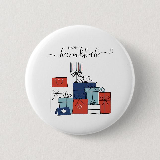 Hanukkah Regalos y Menorah Holiday Botón Pinback (Anverso)