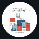 Hanukkah Regalos y Menorah Pegatina de vacaciones<br><div class="desc">Personalice el texto personalizado anterior. En nuestra colección "Hanukkah Gifts and a Menorah" se pueden encontrar elementos de coordinación adicionales.</div>