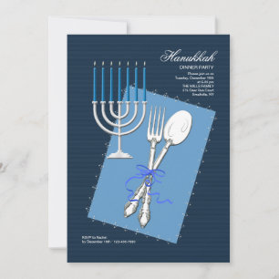 Hanukkah Silverware Dinner Party Invitación