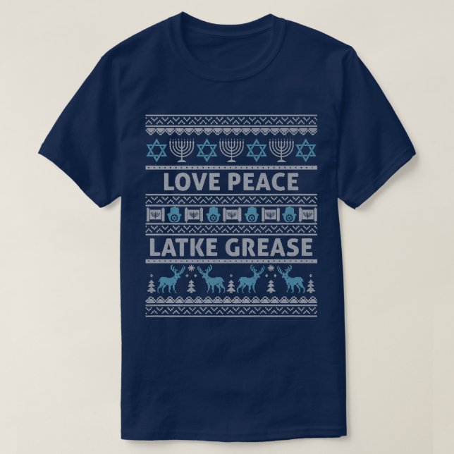 Hanukkah Sweater Love Peace Latke Grease Chan (Diseño del anverso)