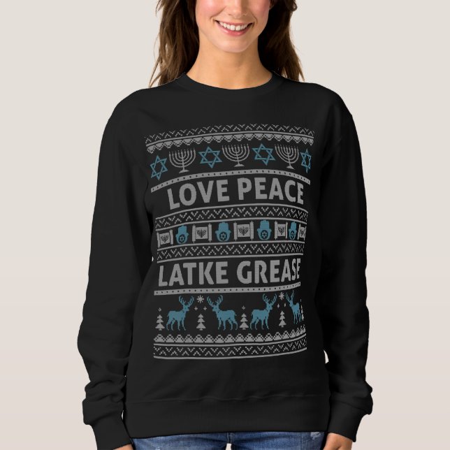 Hanukkah Sweater Love Peace Latke Grease Chan (Anverso)