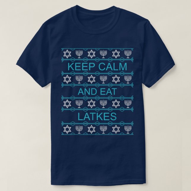 Hanukkah Ugly Christmas Sweater Keep Calm Eat Latk (Diseño del anverso)