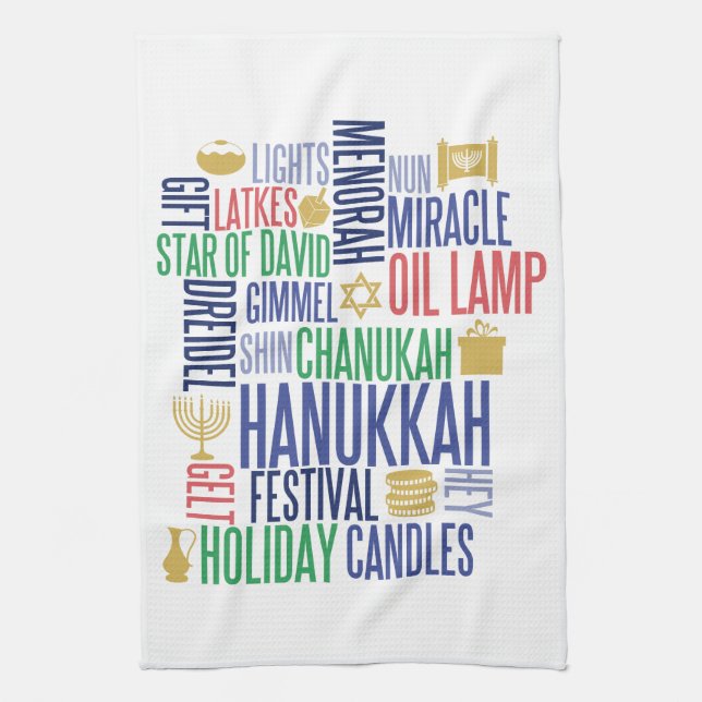 Hanukkah Words Holiday Kitchel Toalla (Vertical)