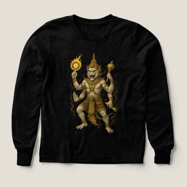 Hanuman Thai Temple T-Shirt – Mythical Warrior Str (Diseño frontal)