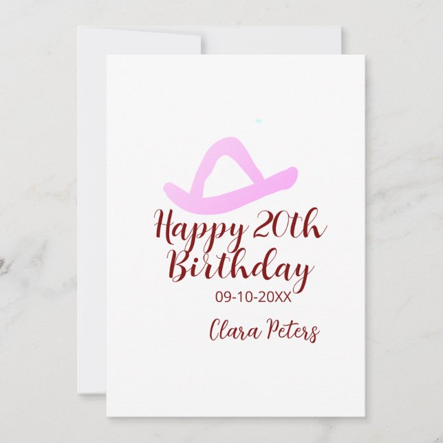 Happy 20th birthday pink cowboy girl name date sim (Anverso)
