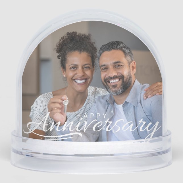 Happy Anniversary Modern Script Personalized Photo (Anverso)