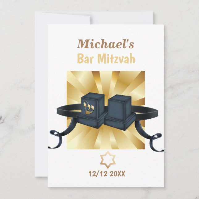 Happy Bar Mitzvah 20XX Invitación decorativa de or (Anverso)